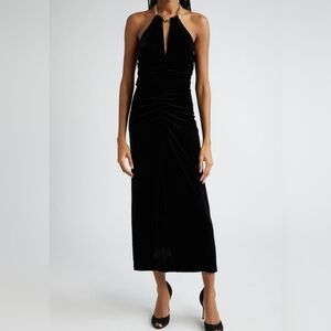 Veronica Beard Size 0 Black Velvet Chain Halter Maxi Gown Dress MSRP $799